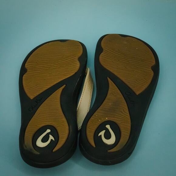 Olukai Size 10 Kalupa Kai Tan Slip Slide On Rubber Sole Flip Flops Sandals - Picture 4 of 6